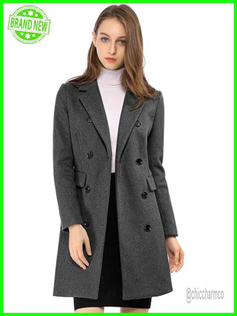 Elegant Notched Lapel Double Breasted Trench Coat Winter Outerwear Long Sleeve